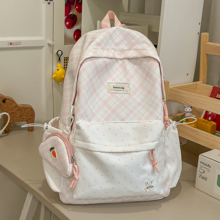 Stylish Plaid Backpack with Fun Decorative Accents Kalsten