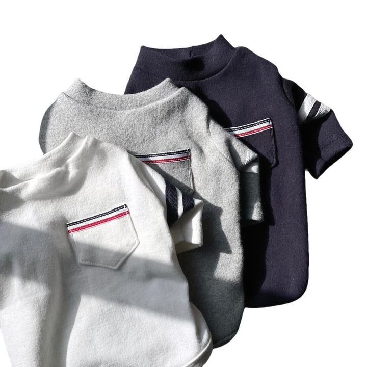 Cotton Polo Tee with Chest Pocket & Striped Sleeve