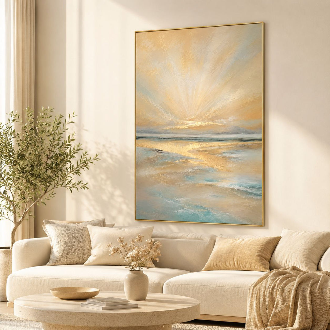 Textured Coastal Horizon Canvas Artwork for Home