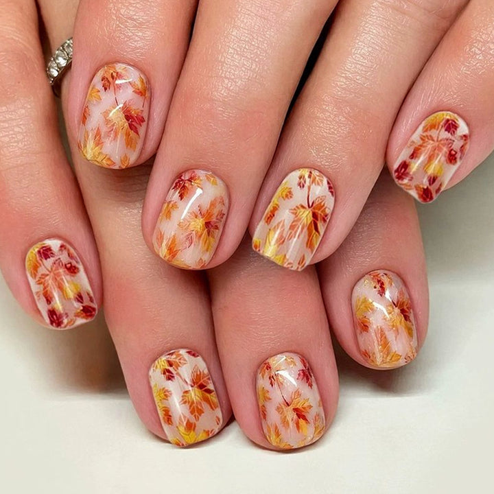 Autumn-Inspired Leaf Print Nail Art Kalsten