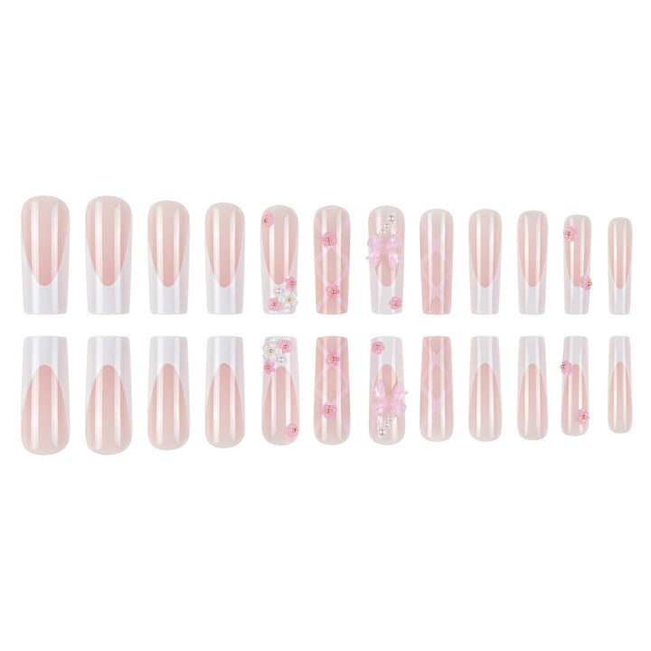 Floral Bow-Embellished Long Press-On Nails Kalsten