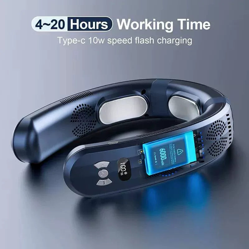 Unisex one size hands-free portable neck cooling fan with LED display and adjustable airflow Kalsten