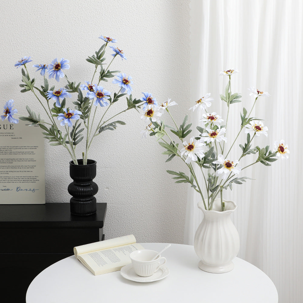 Artificial poppy flower branch with lifelike blooms and detailed leaves