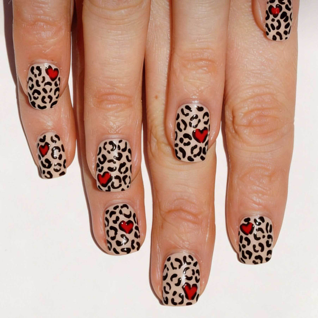 Artistic Leopard Print and Heart Nail Art Kit