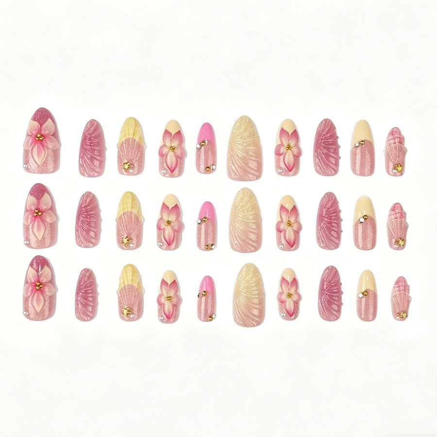 Artificial nail set with elaborate flower and shell patterns Kalsten