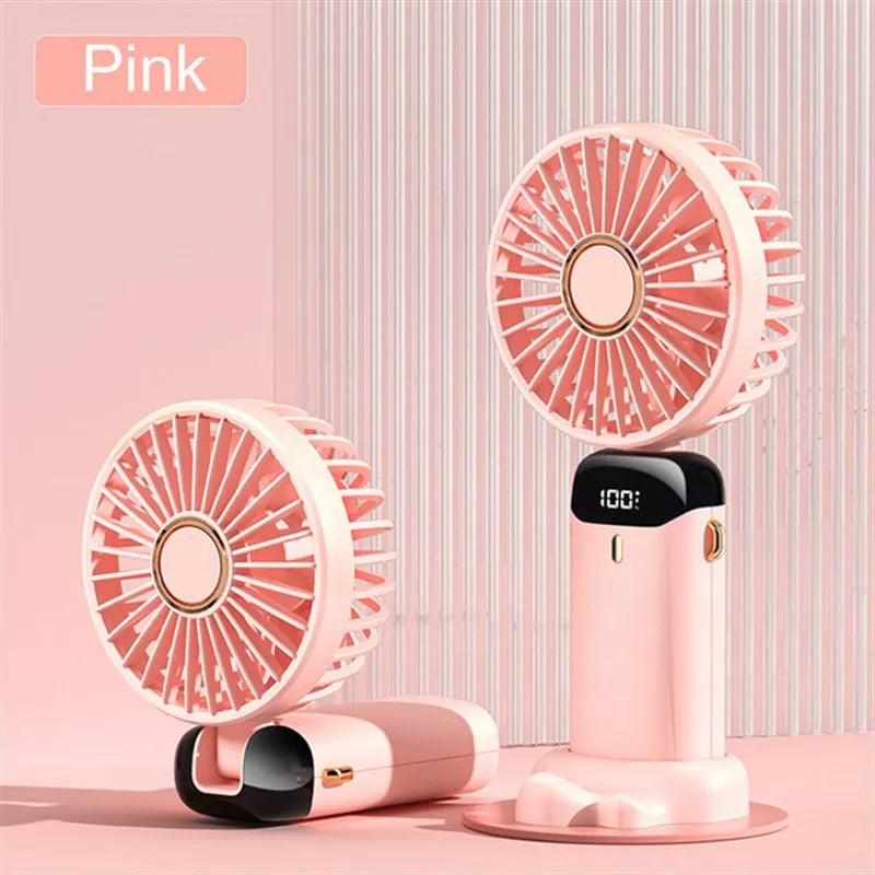 Unisex one size foldable rechargeable handheld fan with LED battery status indicator and detachable charging station Kalsten