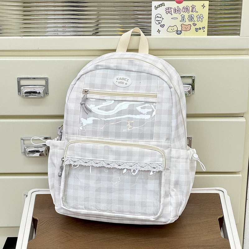 Transparent Front Pocket Checkered Backpack Kalsten