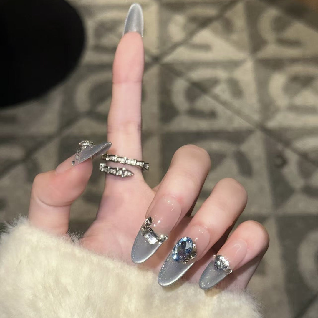 Decorative Stiletto Press-On Nails with Crystal Accents Kalsten