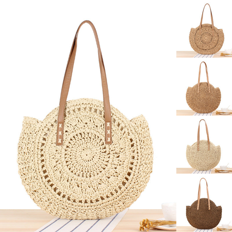 Round straw bag with leather handles Kalsten