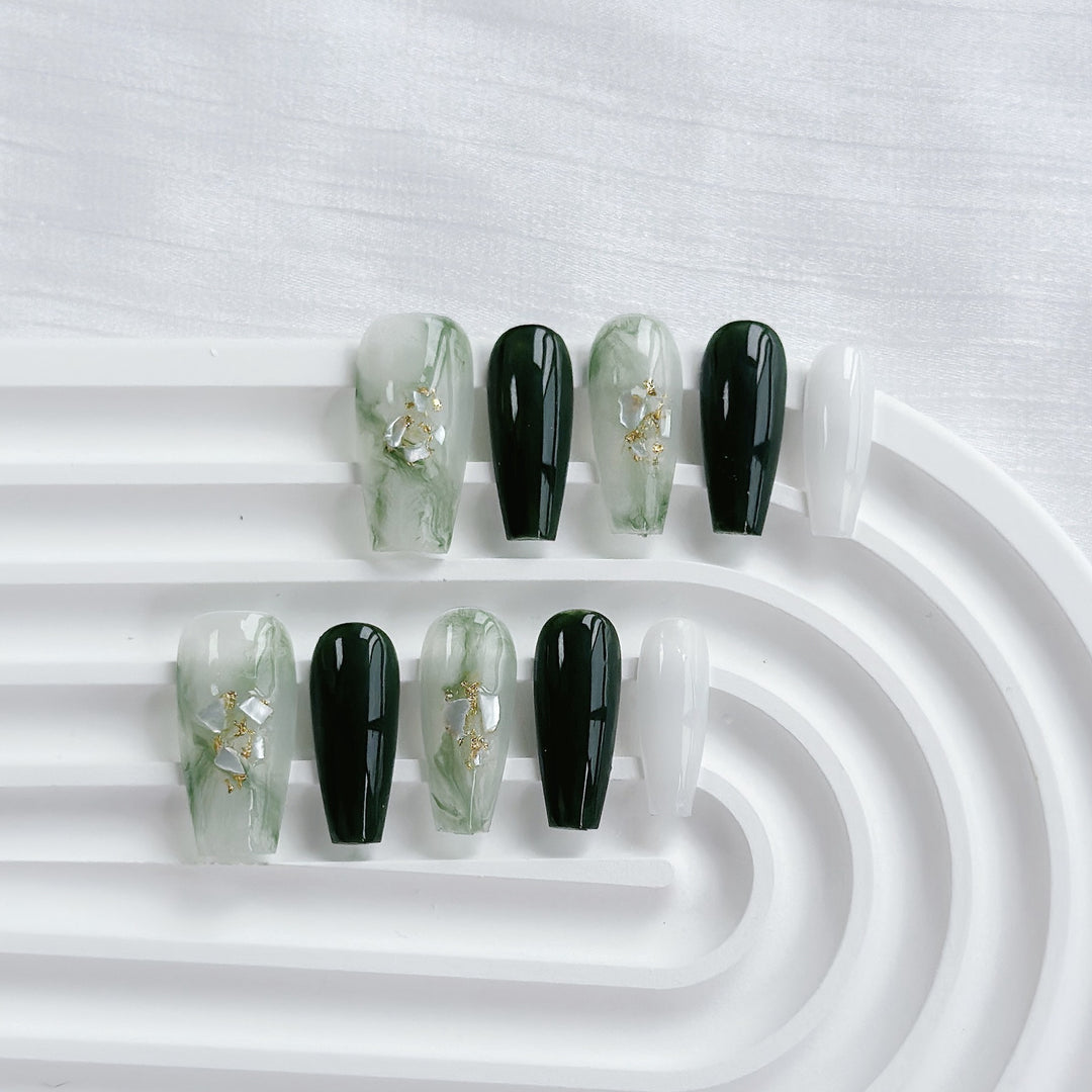 Artistic Press-On Nail Art Set with Heart and Celestial Designs
