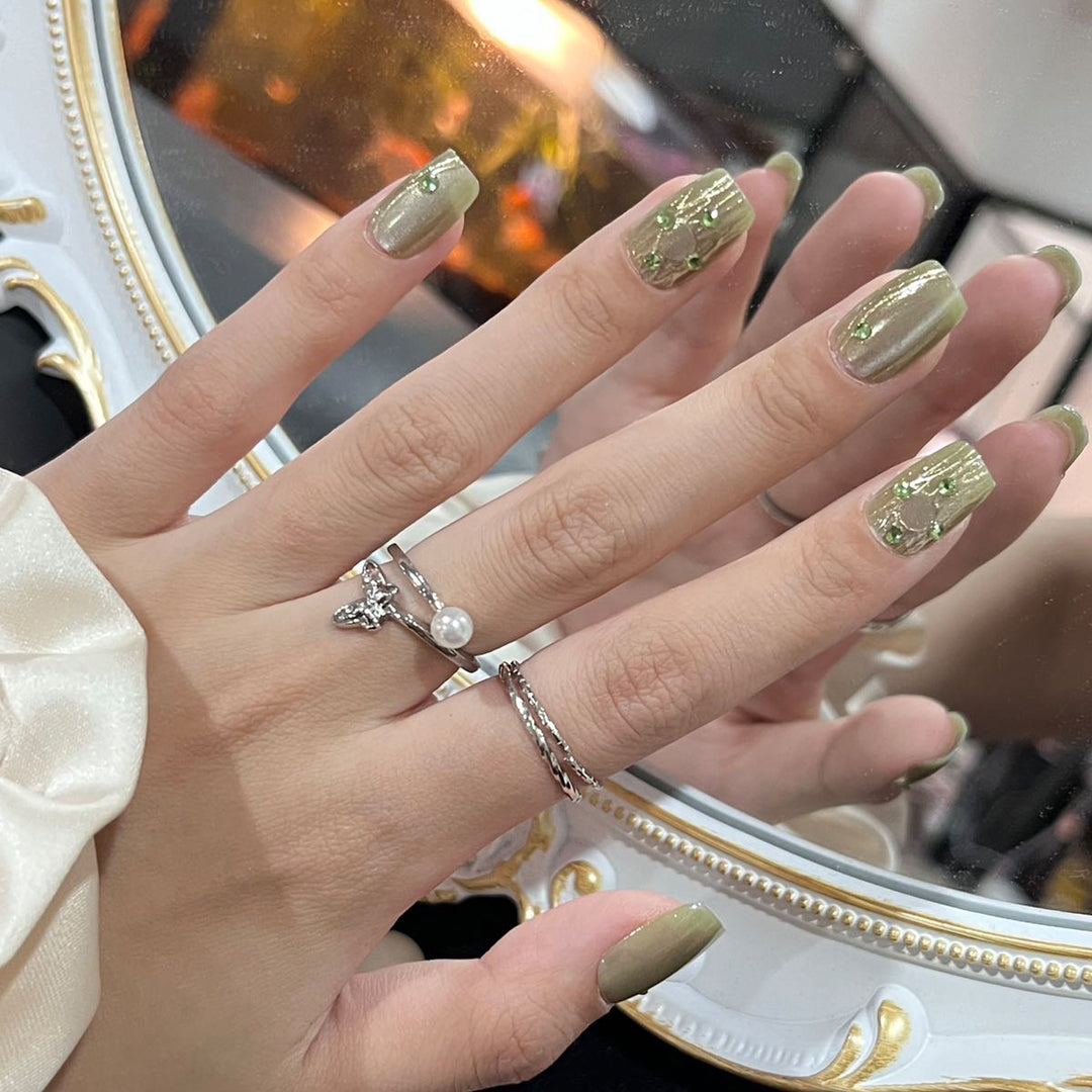 Elegant Long Press-On Nails Set with Artistic Tips Kalsten