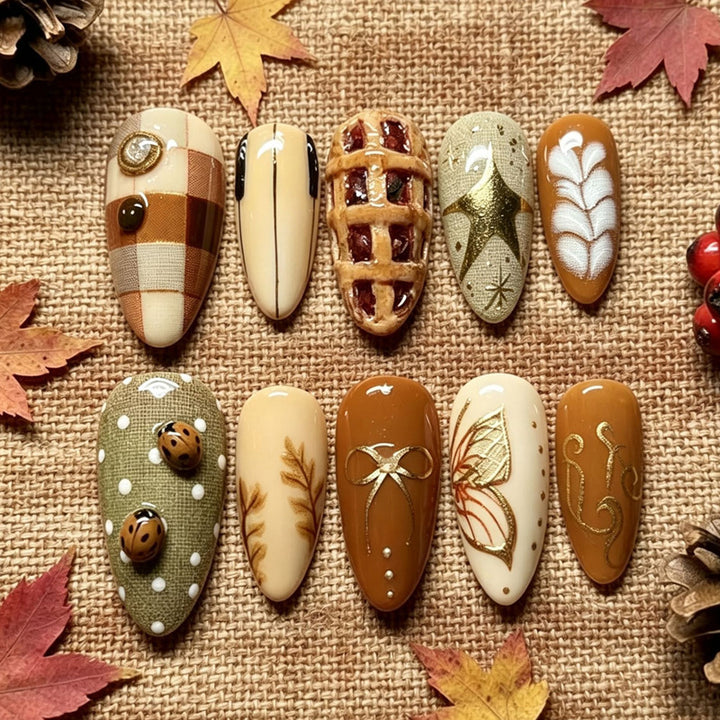 Artificial nail set with handcrafted botanical patterns and elegant accents Kalsten