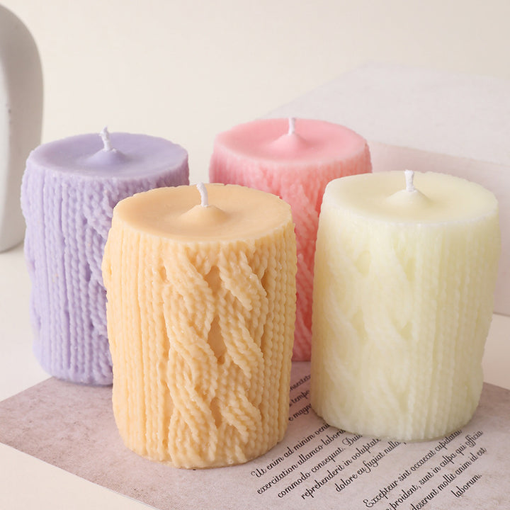 Handcrafted Cozy Cable-Knit Sculptural Pillar Candle