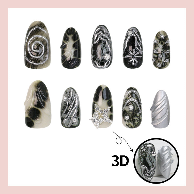 Art nail set with artistic patterns and glitter accents Kalsten