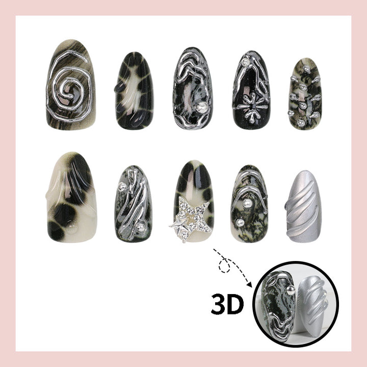 Art nail set with artistic patterns and glitter accents Kalsten