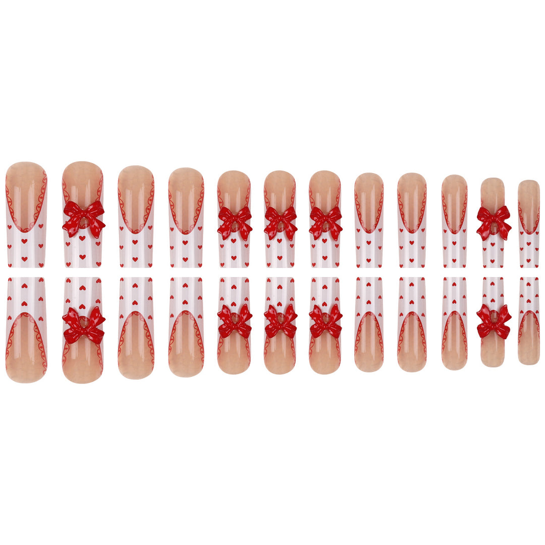 Decorative Press-On Nail Set with Heart and Bow Accents Kalsten