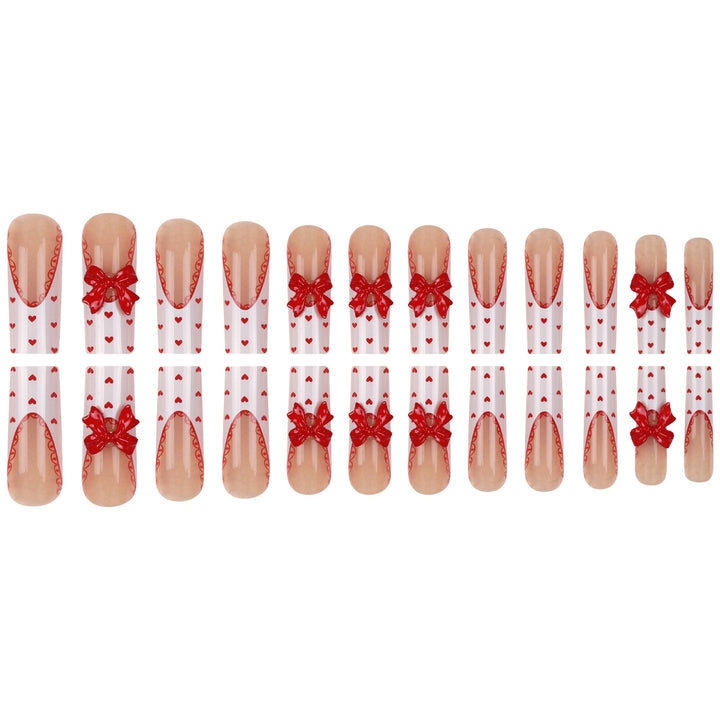 Decorative Press-On Nail Set with Heart and Bow Accents Kalsten