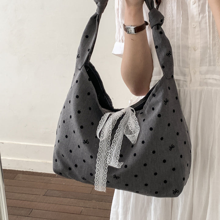 Polka Dot Canvas Hobo Bag