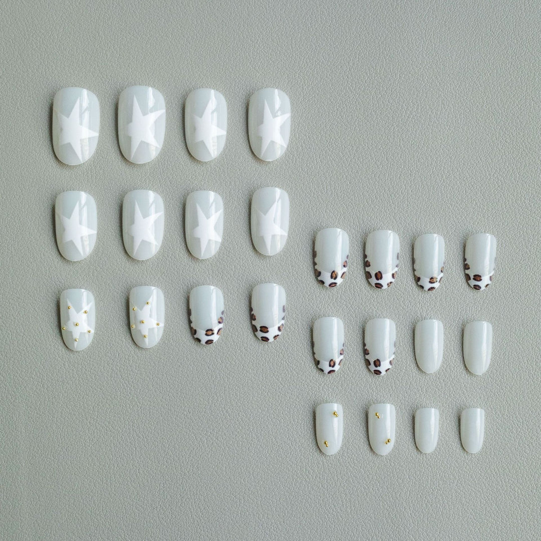 Artistic Leopard Print and Star Nail Art Set