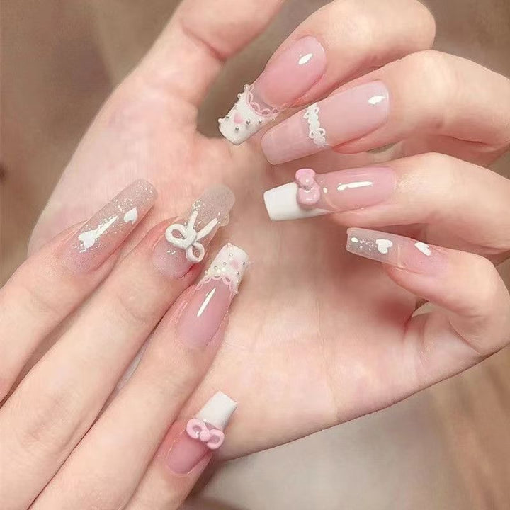 Artistic Character-Embellished Press-On Nails with Plaid and 3D Decals Kalsten