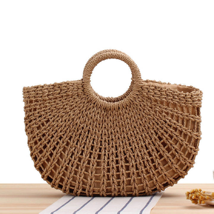 Handbag Made of Handwoven Wicker with Elegant Round Handle Kalsten