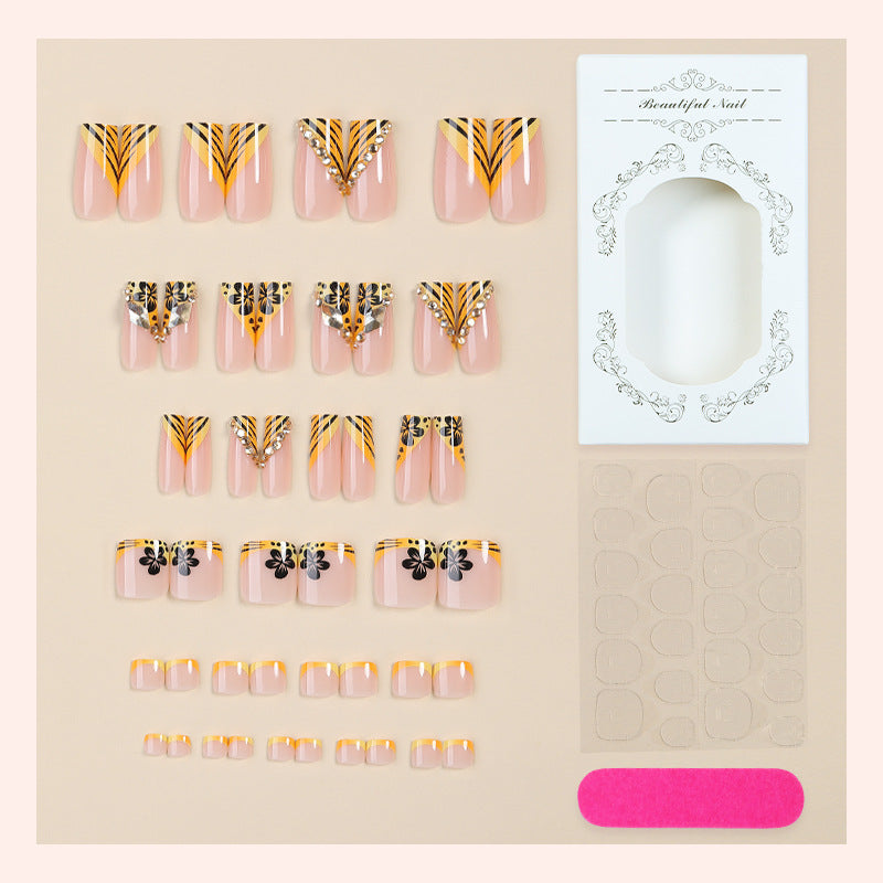 Artistic Premium Press-On Nail Set with Floral and Gem Accents kalsten