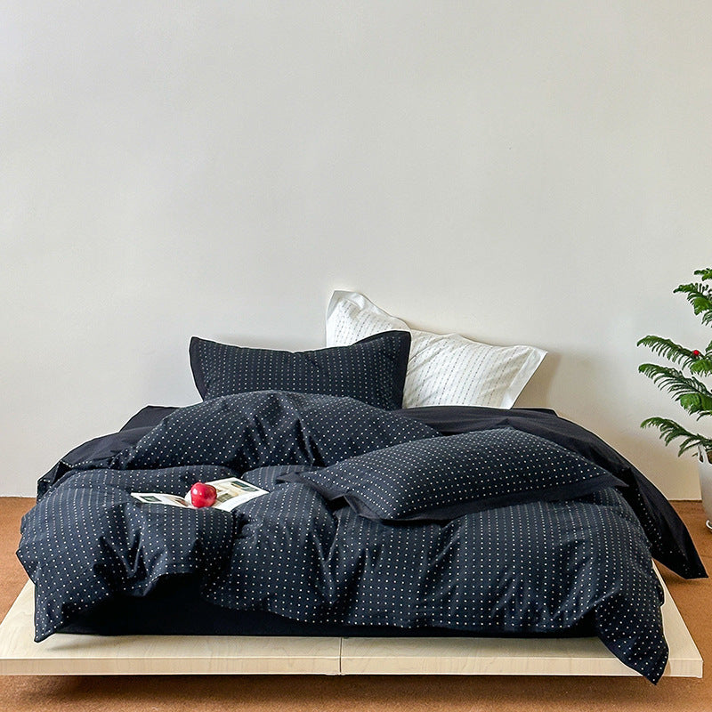 Breathable cotton bed linen set with fine dot stripe texture