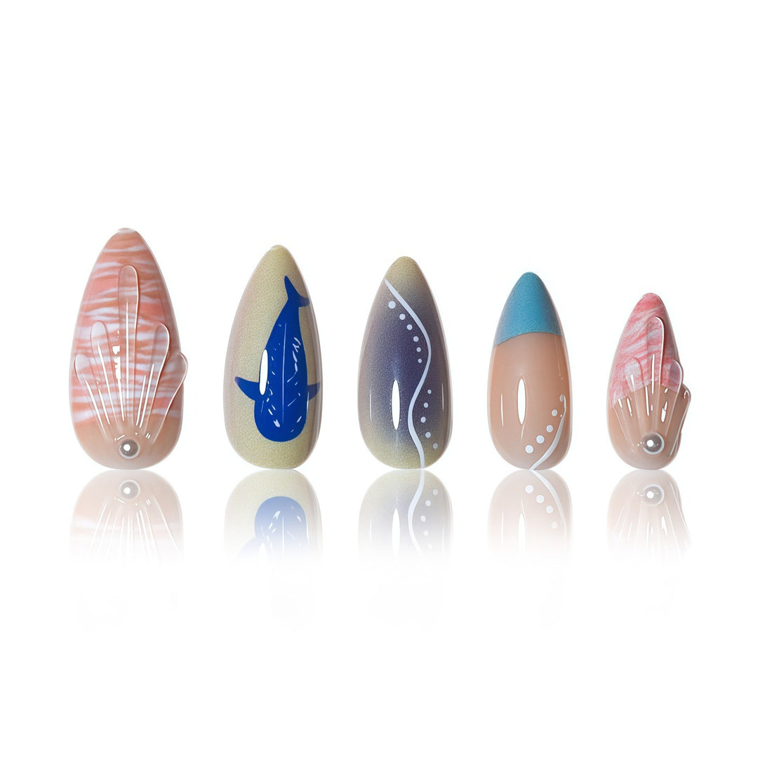 Artistic Coastal Themed Press-On Nails Kalsten
