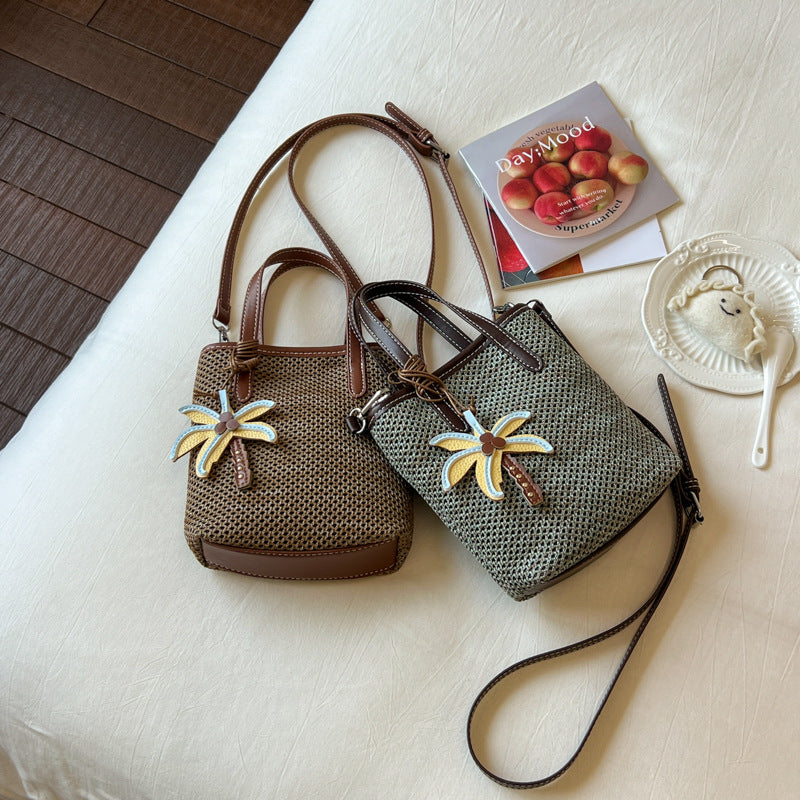 Woven Beach Handbag with Decorative Charm