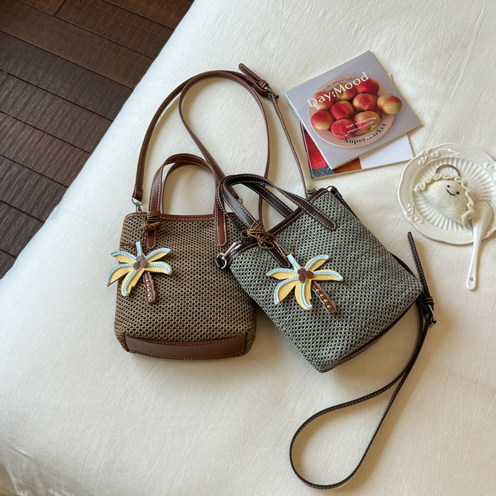 Woven Beach Handbag with Decorative Charm