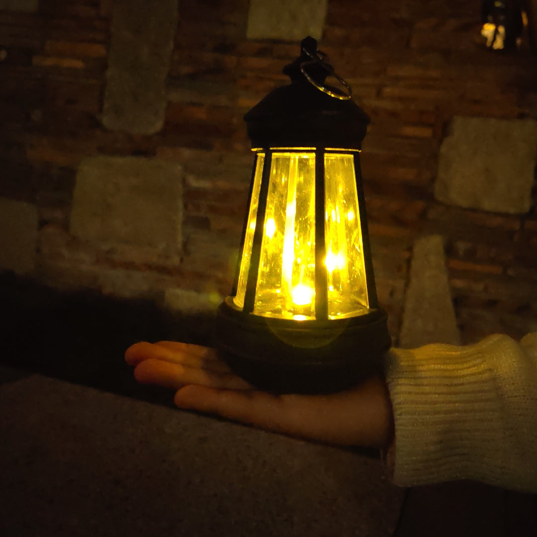 Vintage Metal Tabletop Lantern With Warm LED Fairy String Rechargeable USB Port And Portable Hanging Handle Kalsten
