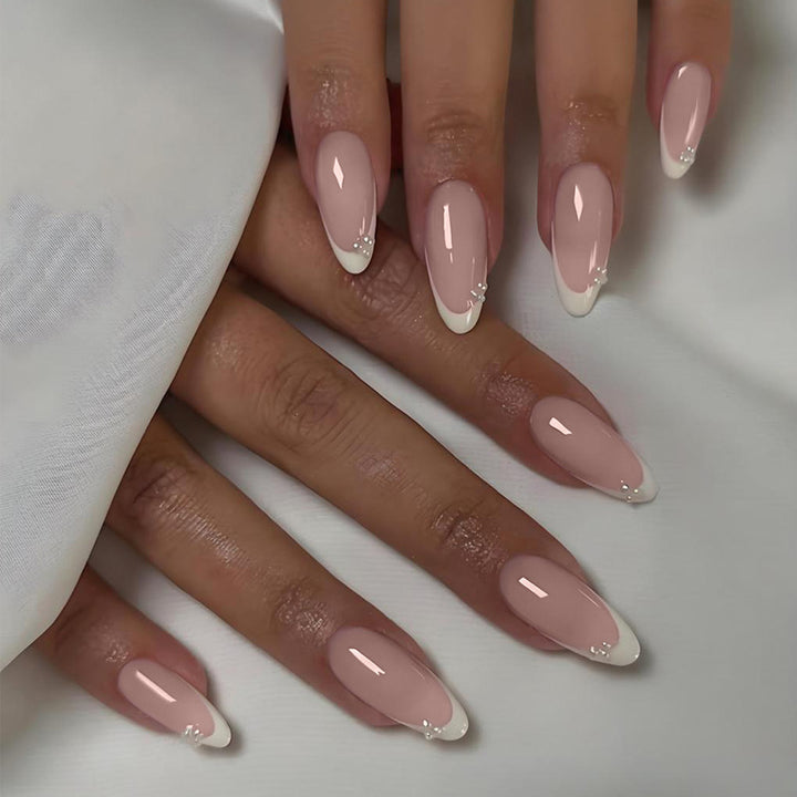 Artificial Nails Set with Elegant French-Tip Design and Glamorous Details Kalsten