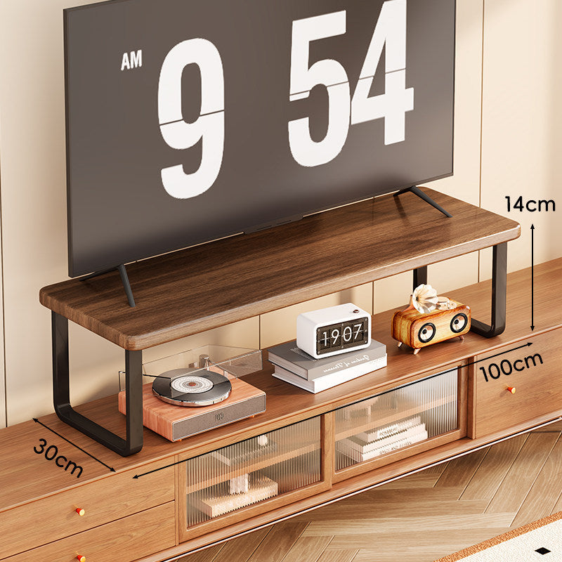 Wide Wooden TV Stand Riser with Metal U-Leg Elevating Shelf