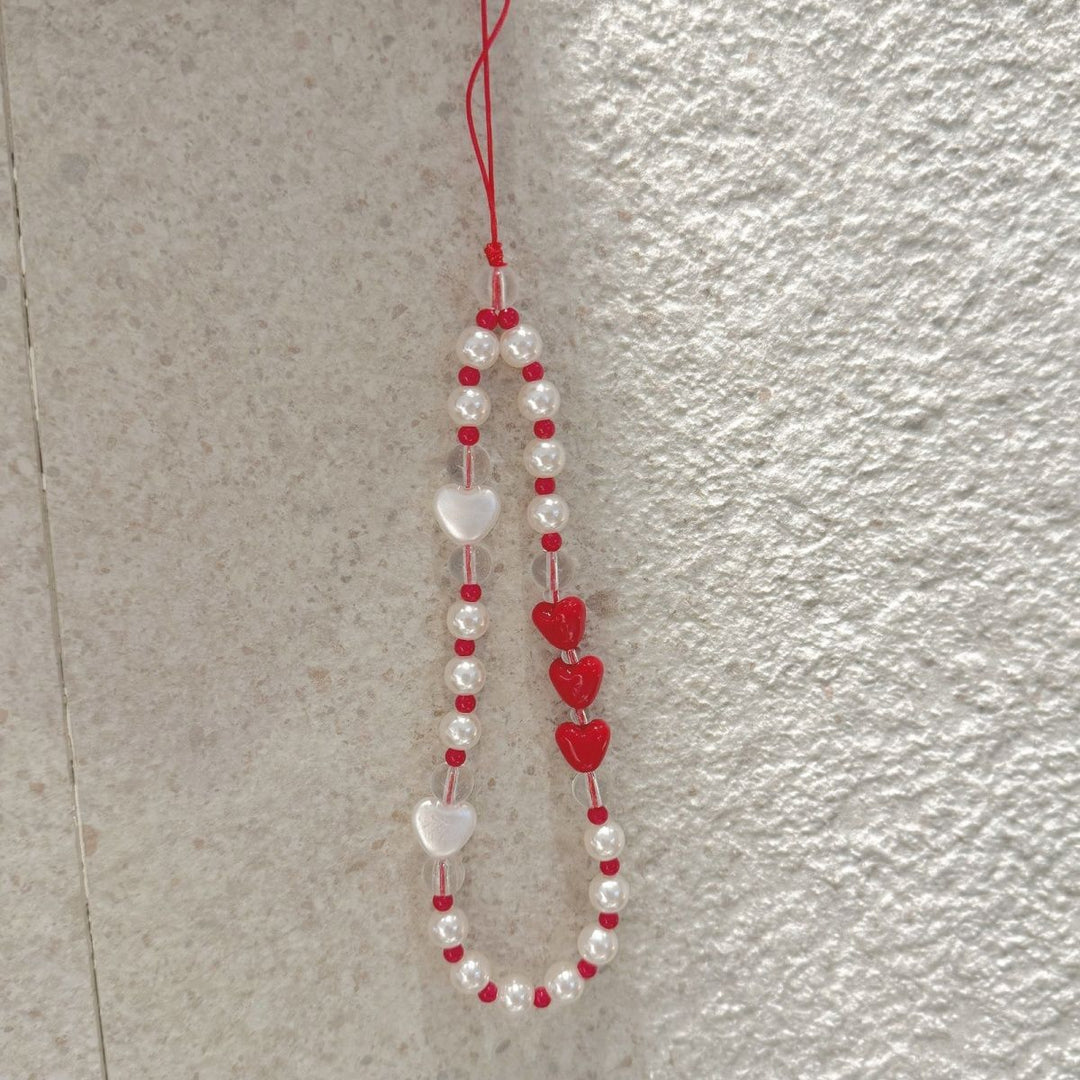Pearl and Heart Beaded Phone Lanyard Kalsten