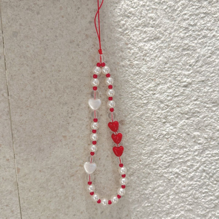 Pearl and Heart Beaded Phone Lanyard Kalsten