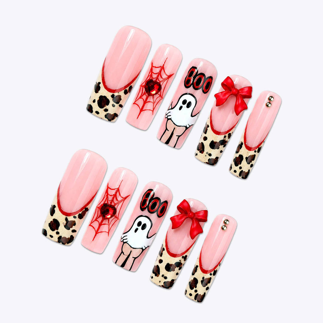 Themed Halloween Press-On Nail Set with Animal and Ghost Prints Kalsten
