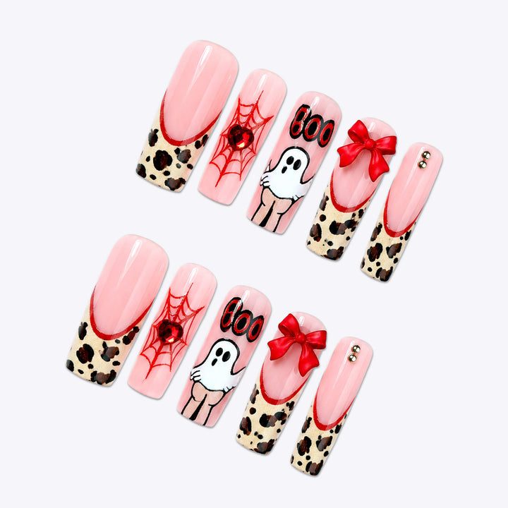 Themed Halloween Press-On Nail Set with Animal and Ghost Prints Kalsten