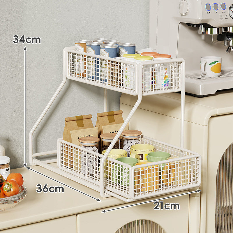 Three-Tier Angled Metal Mesh Countertop Pantry Organizer with Stackable Wire Baskets