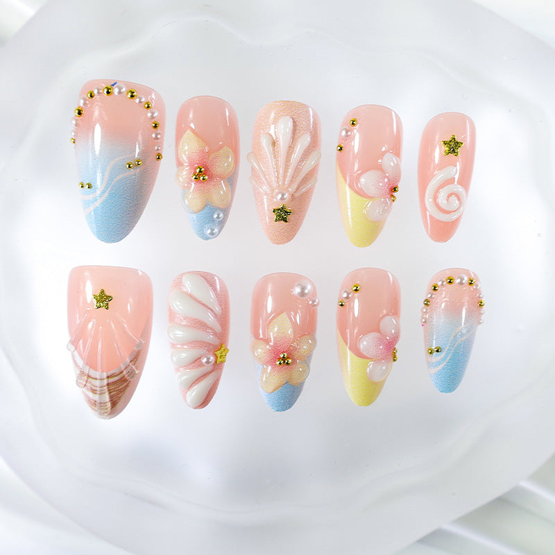 Artificial nail set with elegant flower and shell design Kalsten