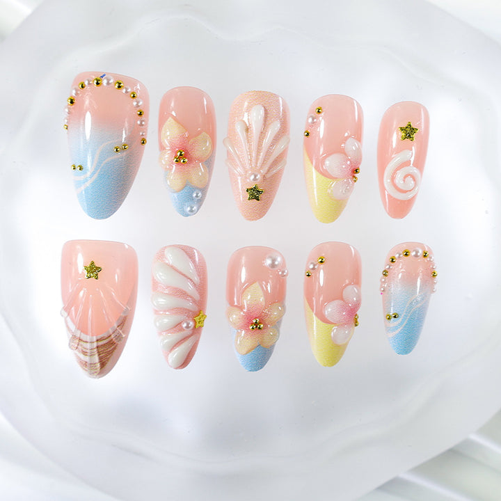 Artificial nail set with elegant flower and shell design Kalsten