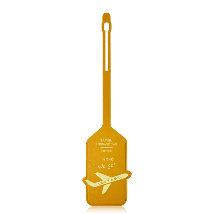 premium leather travel luggage ID tag with embossed airplane motif and adjustable strap Kalsten