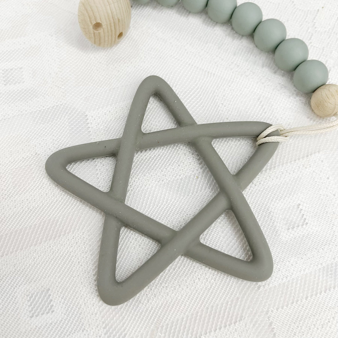 Silicone Star Teething Toy with Wooden Bead Clip