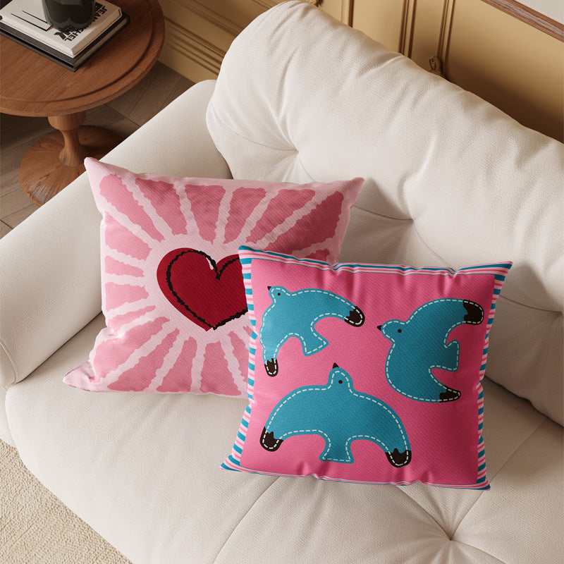 Decorative Square Throw Pillow Cover with Oversized Floral Graphic and Textured Woven Finish