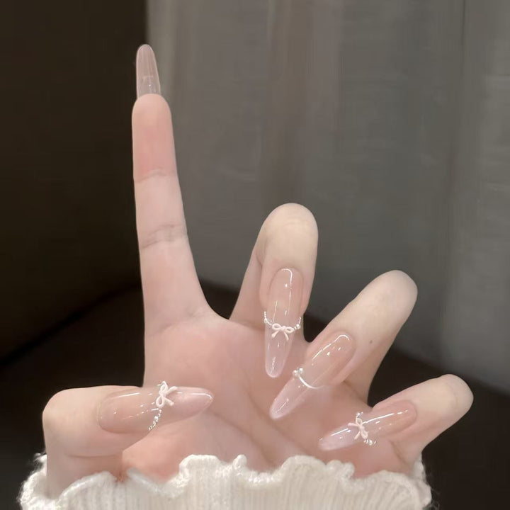 Elegant Press-On Nail Art Set with Bow Accents