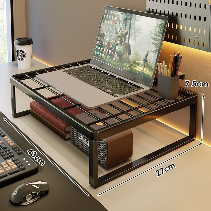 Ventilated Metal Grid Laptop & Monitor Riser with Under-Storage Shelf
