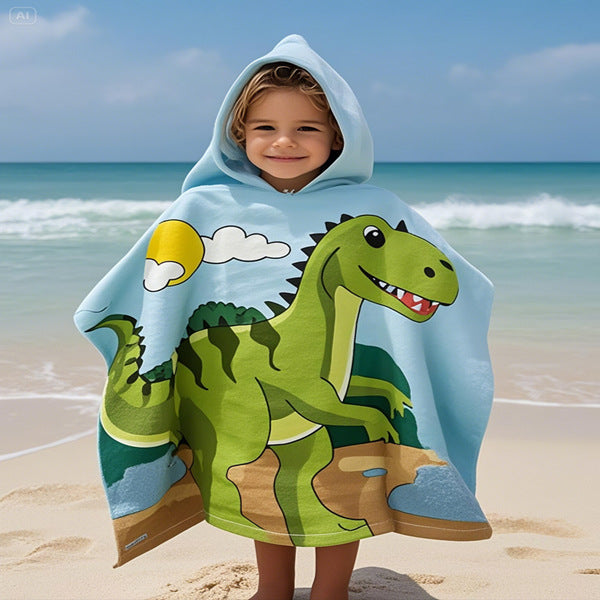 Kids' Fun Dinosaur-Themed Hooded Towel Poncho Kalsten