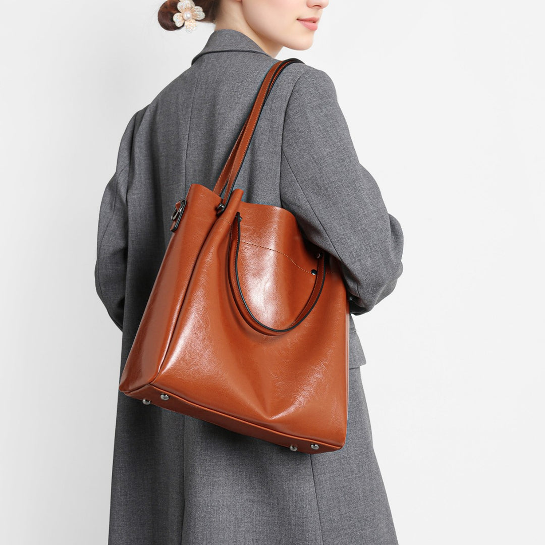 Structured Glossy Leather-Look Large Shoulder Tote with Dual Top Handles
