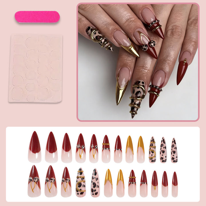 Acrylic nail set with elegant leopard and glitter accents Kalsten