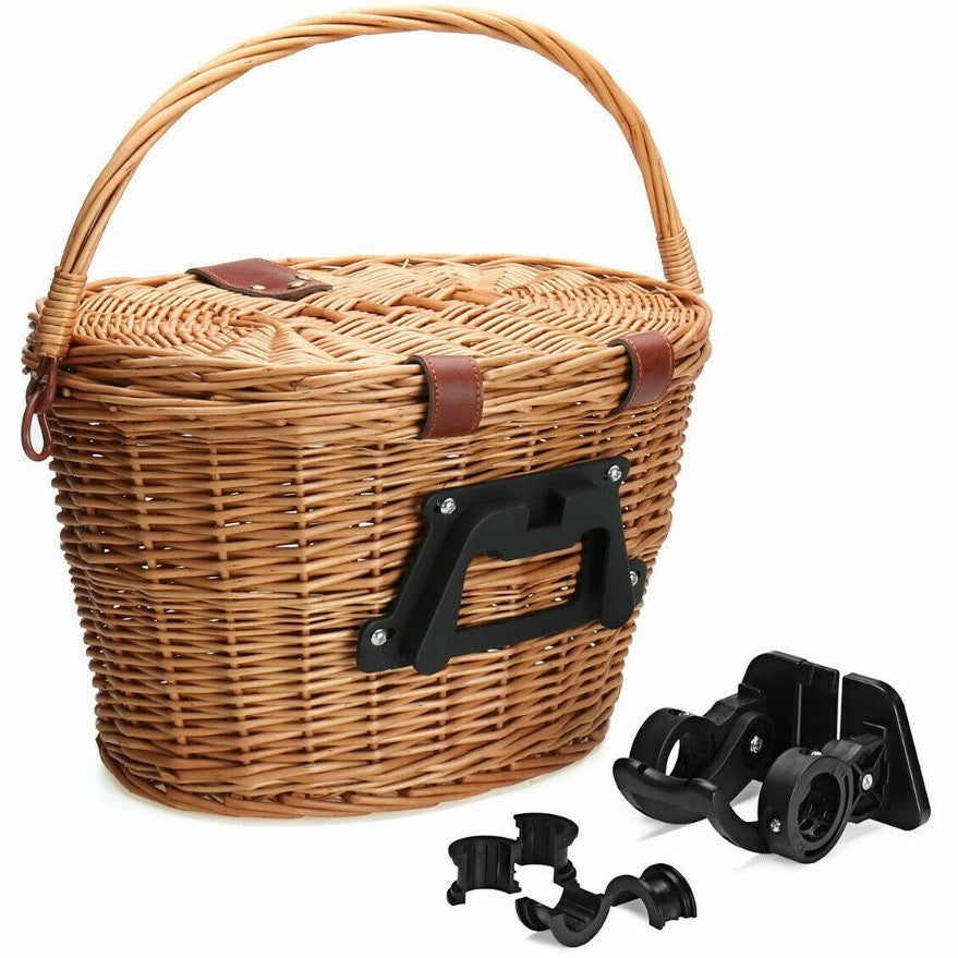 woven rattan bicycle front basket with quick-release mounting system Kalsten