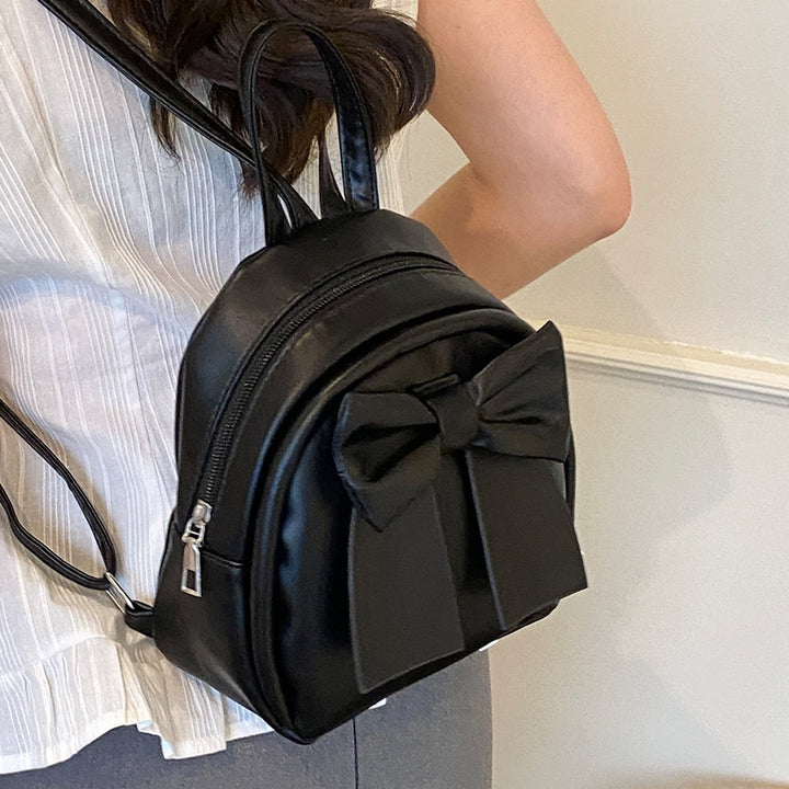 Bow-Accented Faux Leather Mini Backpack